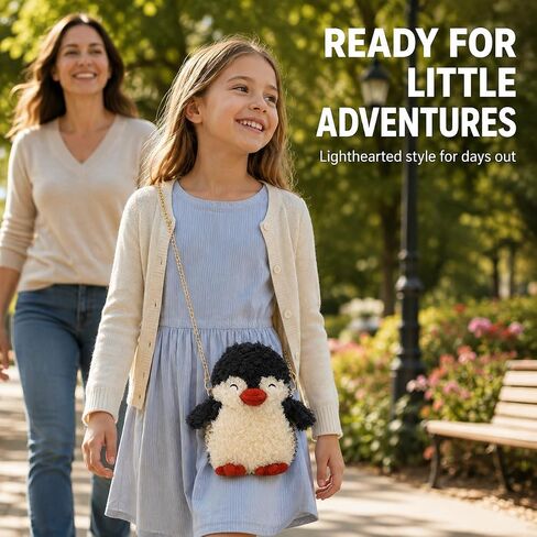 QZUnique Plush Penguin Purse for Women Fluffy Novelty Handbag Kawaii Crossbody Shoulder Bag Chain Wallet Sheep Chick Bear in Kuwait