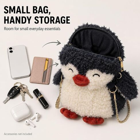 QZUnique Plush Penguin Purse for Women Fluffy Novelty Handbag Kawaii Crossbody Shoulder Bag Chain Wallet Sheep Chick Bear in Kuwait