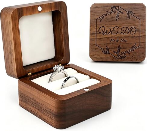 molchagar We Do Wooden Wedding Ring Box for 2 Rings, Engraved Mr & Mrs Double Ring Holder for Wedding Ceremony Ring Bearer Box Anniversary Birthday Gift Ideas in Kuwait