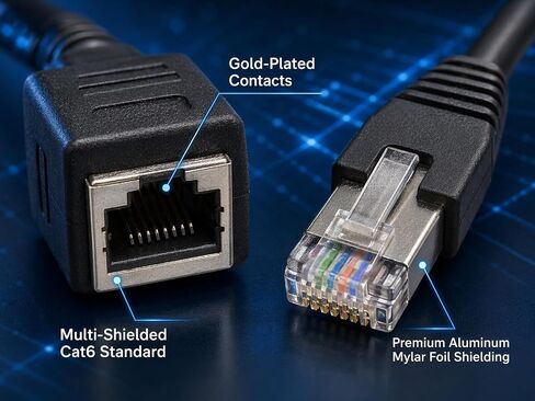 RJ45 Extension Cable Haokiang Ethernet Extension Cable Network Cat6 Extension Patch Cable RJ45 Male to Female Connector Network Extension Cable (1ft) in Kuwait