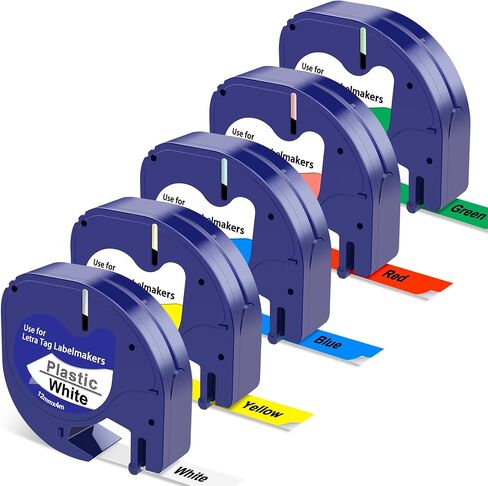 Replacement for Dymo LetraTag Plastic Label Refills for Dymo LetraTag LT100H LT100T QX50 Label Maker Tapes 91331 91332 91333 91334 91335, 1/2 in x 13 Ft (12mm x 4m), 5-Pack in Kuwait