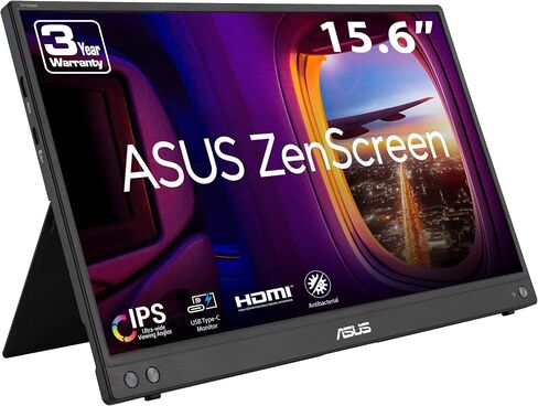 ASUS ZenScreen 16" (15.6 inch viewable) 1080P USB-C Portable Monitor (MB16AHV) - Full HD, IPS, Blue Light Filter, Anti-glare, Mini HDMI, Kickstand, Tripod Mountable, Protective Sleeve, 3 year warranty in Kuwait