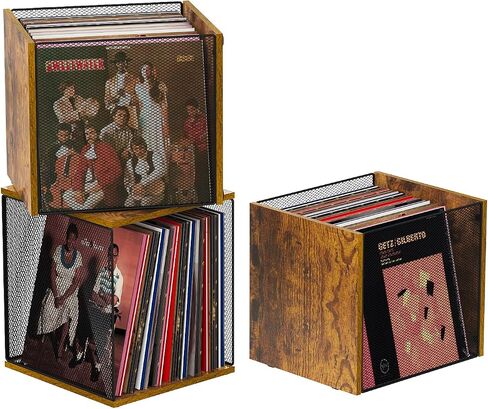 Record Holder Shelf Vinyl Record Storage Furniture,DIY Stackable 50-100 Records Visualize Album Storage Box Cube Natural Wooden Organizer Crate Records Cabinet Record Vinyl Storage in Kuwait