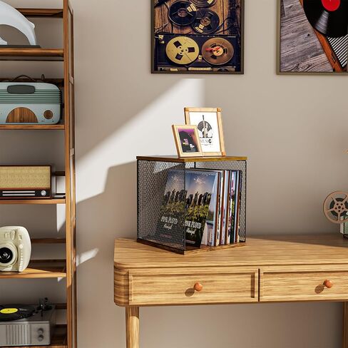 Record Holder Shelf Vinyl Record Storage Furniture,DIY Stackable 50-100 Records Visualize Album Storage Box Cube Natural Wooden Organizer Crate Records Cabinet Record Vinyl Storage in Kuwait