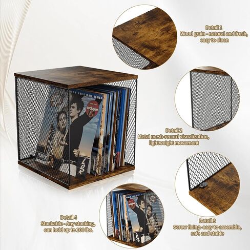 Record Holder Shelf Vinyl Record Storage Furniture,DIY Stackable 50-100 Records Visualize Album Storage Box Cube Natural Wooden Organizer Crate Records Cabinet Record Vinyl Storage in Kuwait