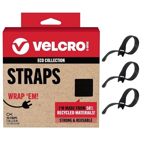 VELCRO Brand ECO Collection | 5 Inch Small Straps for Cords | Reusable Cable Ties | 3/8" Wide, Black, 50 Pack in Kuwait