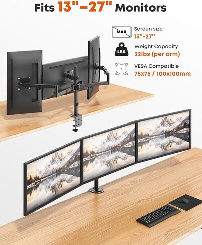 Dual Monitor Stand, Heavy Duty Vertical Stack Monitor Mount for 2 Screens Up to 32", Extra Tall 31.6" Pole Monitor Desk Mount, VESA 75x75/100x100, with C Clamp/Grommet Base, Black in Kuwait