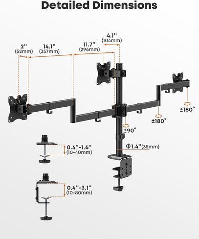 Dual Monitor Stand, Heavy Duty Vertical Stack Monitor Mount for 2 Screens Up to 32", Extra Tall 31.6" Pole Monitor Desk Mount, VESA 75x75/100x100, with C Clamp/Grommet Base, Black in Kuwait