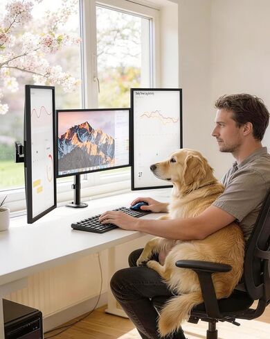 Dual Monitor Stand, Heavy Duty Vertical Stack Monitor Mount for 2 Screens Up to 32", Extra Tall 31.6" Pole Monitor Desk Mount, VESA 75x75/100x100, with C Clamp/Grommet Base, Black in Kuwait
