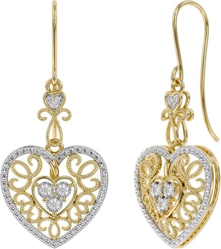 14k Gold Over Sterling Silver Diamond Accent Heart Drop Earrings For Women (0.03 Cttw, I-J Color, I2-I3 Clarity) in Saudi Arabia
