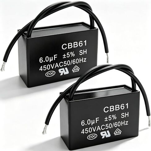 Twidec/2Pcs 450V AC 50/60Hz Run Capacitor 2-Wire Metallized Polypropylene Film Capacitors for Ceiling Fan Motor Start Run 6uf CBB61-6 in Kuwait