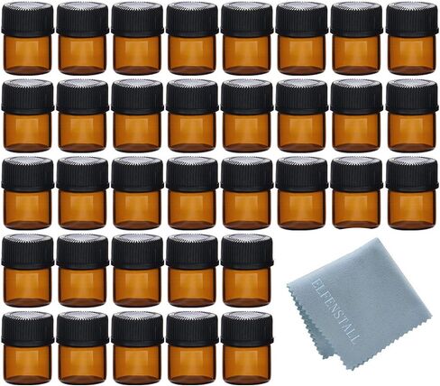 Simple-e 50pcs 1ml (1/4 Dram) Amber Mini Glass Bottle 1cc Amber Sample Vial Small Essential Oil Bottle Travel Must + 1pc Glass Clean Cloth in Kuwait