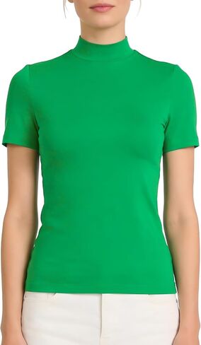 Mock Turtleneck Short Sleeve Tops for Women,Womens Mock Neck Fitted Tops Floral Print Base Layer Office Tee Autumn Blouses in Kuwait