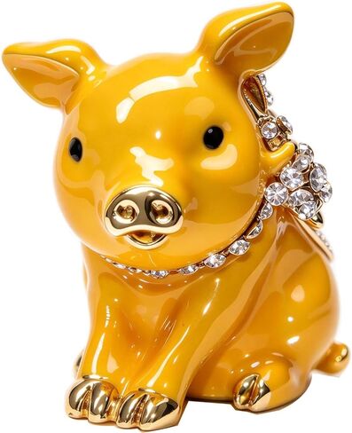 Waltz&F New Golden Pig with Bowknot Handcrafted Pewter Trinket Box Animal figurine Hinged Jewelry Box in Kuwait