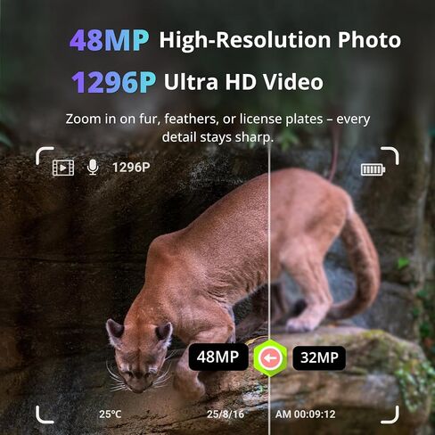 BLAZEVIDEO 48MP 1296P WiFi Trail & Game Camera with 0.1s Trigger Speed No Glow Night Vision Motion Activated IP66 Waterproof Wireless Hunting Cam with App for Wildlife Hunting, Yard Security in Kuwait