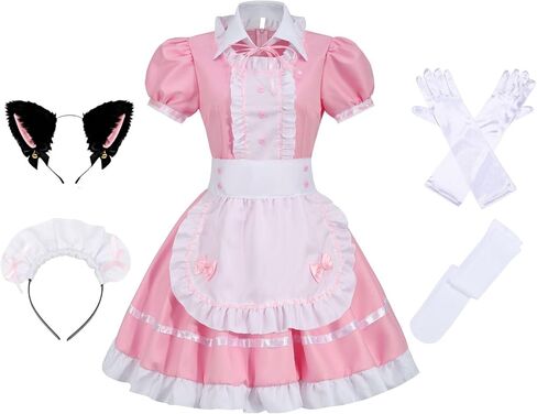 GRAJTCIN Womens Anime French Maid Outfit Lolita Cosplay Dress Halloween Costume with Socks in Kuwait