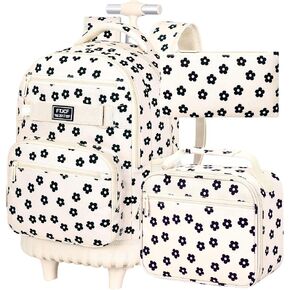 Rolling Backpack for Girls, 3PCS Wheeled School Bag with Lunch Bag for Kids, water resistance Roller Wheels Bookbag - Unicorn Purple in Saudi Arabia