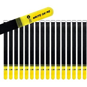 Wrap-It Storage Hook and Loop Cinch-Straps 12" 16 Pack (Yellow/Black) with Write on Label for Easy Cord Identification and Cable Management, Reusable Multi-Purpose Securing Cinch Straps in Kuwait