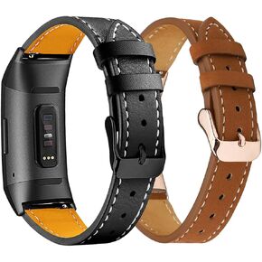 Leather Bands Compatible with Fitbit Charge 4/Charge 3, Replacement Accessories Wristband Straps for Women Men, Frosted Brown in Kuwait