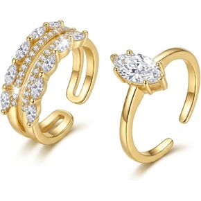 Sonateomber Spring Flower Adjustable Open Gold Ring for Women - Trendy Elegant Unique Cubic Zirconia Enamel Front Open Floral Leaf Easter Jewelry Gift in Kuwait