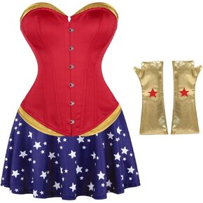 frawirshau Women's Sexy Halloween Cosplay Red Corset Costume Overbust Corset Top with Shorts S in Kuwait