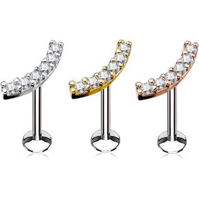 FIFTH CUE 16G Lined CZ Curve Top 316L Surgical Steel Internally Threaded Labret Monroe Cartilage Stud in Kuwait