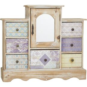 Deco 79 Wooden Decorative Jewelry Box 7 Drawers Jewelry Organizer with Patchwork Patterns, Jewelry Holder 18" x 6" x 16", Light Brown in Kuwait