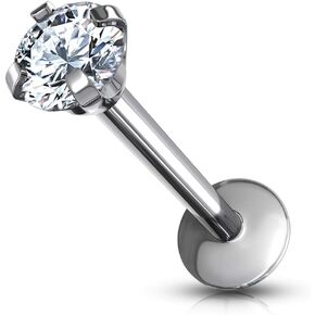 FIFTH CUE 16GA Prong Set Round Clear Gem Top Grade 23 Solid Titanium Internally Threaded Labret Monroe Cartilage Stud in Kuwait