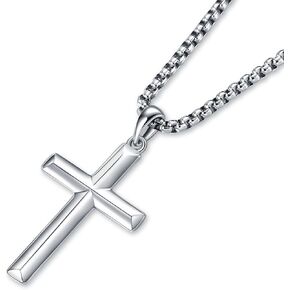 Rnivida Men's Sterling Silver Cross Pendant Necklace with Stainless Steel Chain,Fine Jewelry Christian Confirmation Gifts for Men Teen Boys in Kuwait