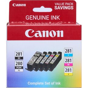 عبوة اقتصادية لخزان حبر Canon CLI-281 BKCMY بأربعة ألوان (2091C005) + خزان حبر أسود بصبغة Canon PGI-280 (2075C001) in Kuwait