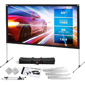 شاشة عرض Pyle مع حامل - 100 بوصة 16:9 HD 4K محمولة خفيفة الوزن قائمة بذاتها وقابلة للطي للاستخدام الداخلي والخارجي مع إطار للمسرح المنزلي in Kuwait