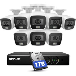 ANNKE 3K Lite Wired Security Camera System with AI Human/Vehicle Detection, H.265+ 8CH Surveillance DVR with 1TB Hard Drive and 8 x 1080p HD Outdoor CCTV Camera, 100 ft Night Vision, Remote Access in Kuwait