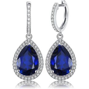 JewelryPalace Luxury Pear Cut 12.4ct Created Blue Sapphire Halo Dangle Earrings for Women, 14k Gold Plated 925 Sterling Silver Earrings, Gemstone Earrings Jewelry Sets in Kuwait