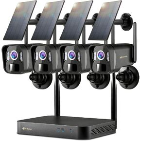 Kittyhok Solar Home Security Camera System, 4pcs 2k Ultra Solar Security Cameras Wireless Outdoor, Smart Human Detection, Spotlight, Forever Power, 10CH NVR, 60 Days Local Storage, 0 Monthly Fee in Kuwait
