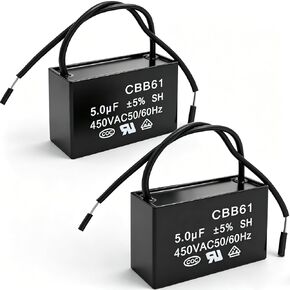 Twidec/2Pcs 450V AC 50/60Hz Run Capacitor 2-Wire Metallized Polypropylene Film Capacitors for Ceiling Fan Motor Start Run 5uf CBB61-5 in Kuwait