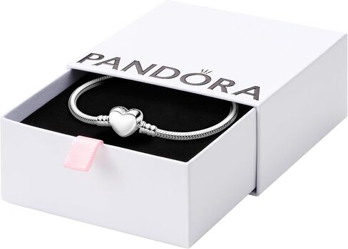 سوار من الفضة الاسترليني من PANDORA Jewelry Moments بمشبك على شكل قلب على شكل ثعبان من الفضة الإسترليني، مقاس 8.3 بوصة، مع صندوق هدايا in Kuwait