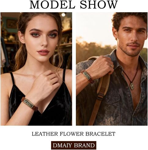 Dmaiy Boho leather bracelets Vintage Brown Bracelet Buckle Clasp Rose Bracelets Handmade for Women and Men in Kuwait