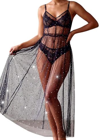 GRAEEN Sheer Mesh Dress Sleeveless See Through Dress Maxi Cover Ups Glitter Sequin Dress Party Rave Dress in Kuwait