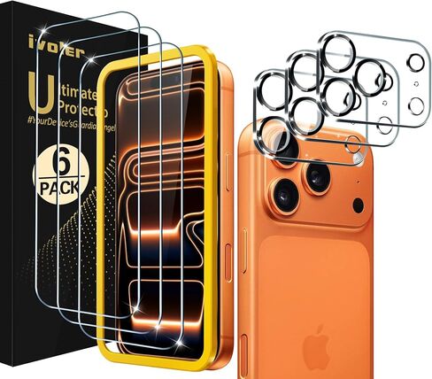 ivoler[4+2Pack]Screen Protector Compatible With iPhone 13 Pro Max 6.7‘’[4 Pack]with [2 Pack] Camera Lens Protector, HD Tempered Glass Film With Align Frame, 9H Hardness, Bubble Free,Scratch Resistant in Kuwait