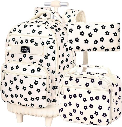 Rolling Backpack for Girls, 3PCS Wheeled School Bag with Lunch Bag for Kids, water resistance Roller Wheels Bookbag - Unicorn Purple in Kuwait