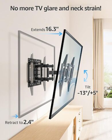 MOUNTUP Full Motion TV Wall Mount for Most 37-82'' TV, Premium Ball Bearings Design for Ultra-Slim OLED TV Smooth Swivel & Extension, TV Mount Bracket Articulating Arm Holds 100LBS, Max VESA 600x400mm in Kuwait