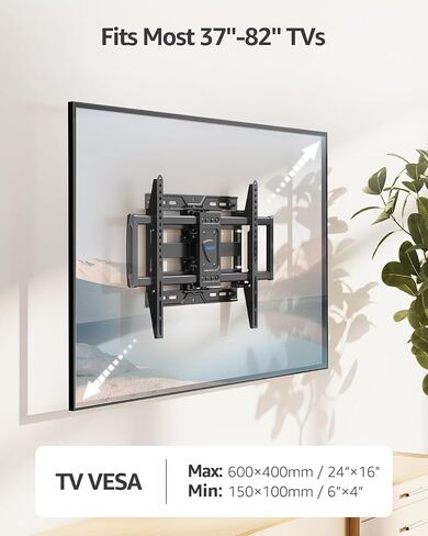 MOUNTUP Full Motion TV Wall Mount for Most 37-82'' TV, Premium Ball Bearings Design for Ultra-Slim OLED TV Smooth Swivel & Extension, TV Mount Bracket Articulating Arm Holds 100LBS, Max VESA 600x400mm in Kuwait