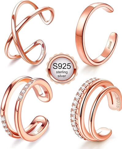 JeryWe 4 Pcs 925 Sterling Silver Ear Cuff for Women Non Piercing Adjustable Ear Cuff Earrings Clip On Cartilage Helix Wrap Ear Jewelry Set in Kuwait