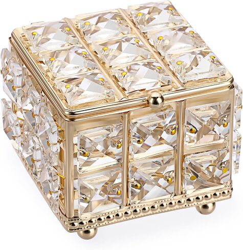 Hipiwe Crystal Jewelry Box Trinket Organizer with Lid Mirrored Treasure Box Silver Ring Holder Keepsake Box Decorative Jewelry Box for Wedding Dresser Room Decor Christmas Birthday Gift in Kuwait