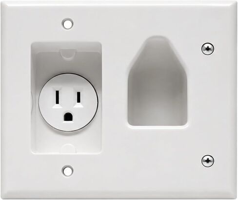 DATA COMM Electronics 45-0021-WH Low Voltage Cable Wall Plate Pass Through with Recessed Power Outlet, Wall-Mounted TVs, Conceals Low Voltage Cord, Single Gang Retrofit Compatible, White in Kuwait