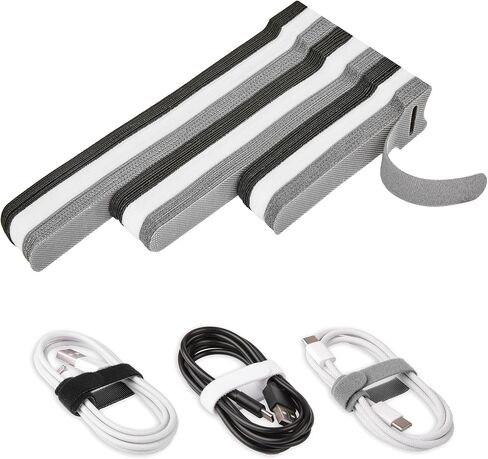 120 PCS Reusable Cable Ties with Hook and Loop, Multi-purpose Adjustable Cable Management Wire Ties Cable Straps for Organizing Home, Office and Data Centers (Black+White+Grey, 4"-6"-8") in Kuwait