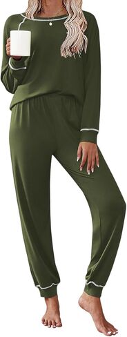 Ekouaer Pajamas Set for Women Soft Long Sleeve Pjs Sets Cotton Sleepwear Loungewear S-XXL in Kuwait