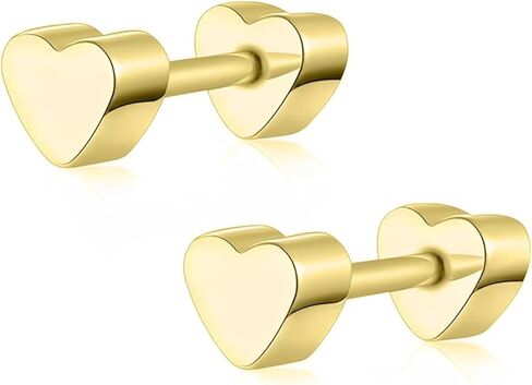 THOKUNA 18K Gold Plated Sterling Silver Star, Heart | Screw Back Dainty Tiny Stud Earrings in Kuwait