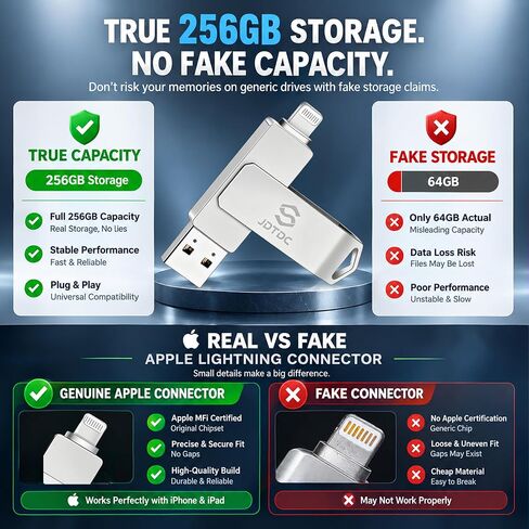 Apple MFi Certified 256GB Photo Stick for iPhone Storage iPhone Memory iPhone USB for Photos iPhone USB Flash Drive Memory for iPad External iPhone Storage iPhone 14 13 12 11 X Thumb Drive for iPad in Kuwait