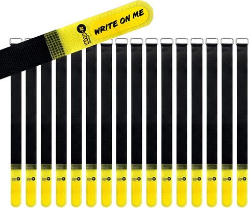 Wrap-It Storage Hook and Loop Cinch-Straps 12" 16 Pack (Yellow/Black) with Write on Label for Easy Cord Identification and Cable Management, Reusable Multi-Purpose Securing Cinch Straps in Kuwait